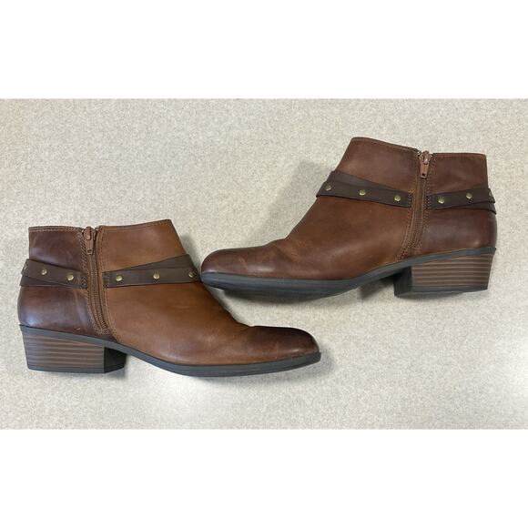 Clarks Womens Addiy Zoie Boot Size 11 Brown Leather Bootie Studded Straps-Zipper - Picture 5 of 11